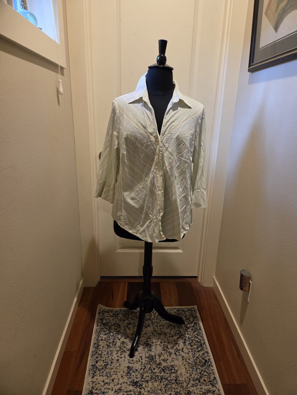 Villager Relaxed Light Green Striped Women’s Button-Down Shirt